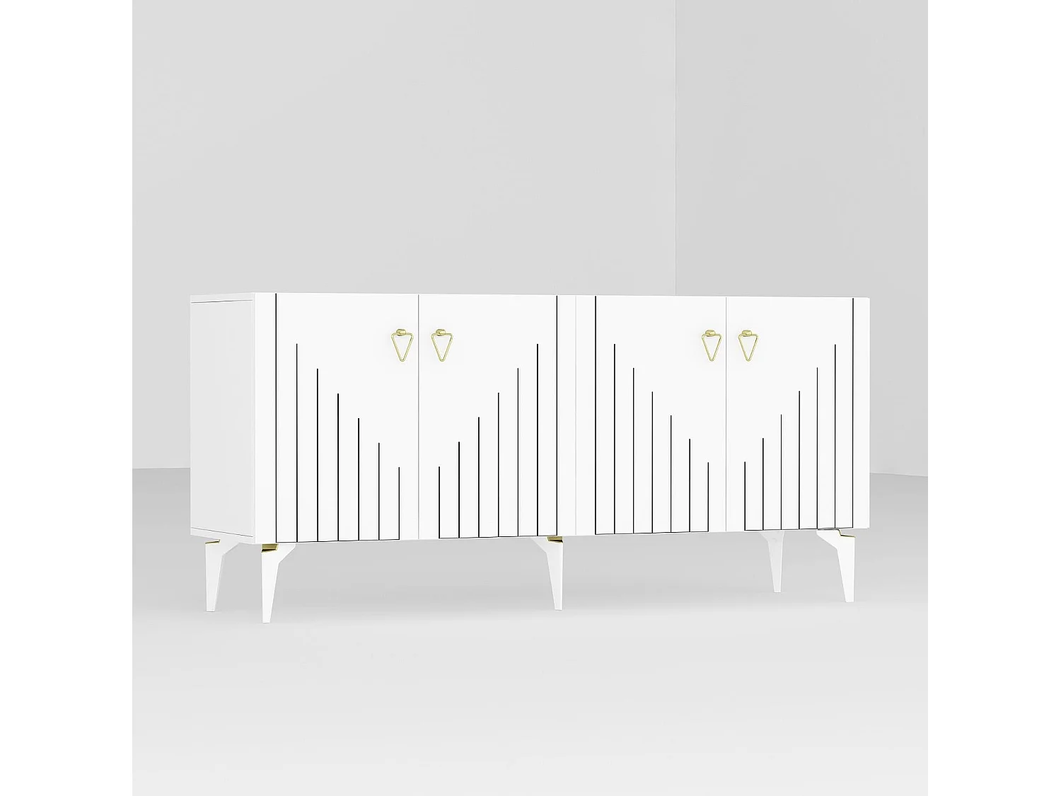 Buffet en aggloméré mélaminé – 150 cm x 79 cm x 40 cm – Blanc et Or