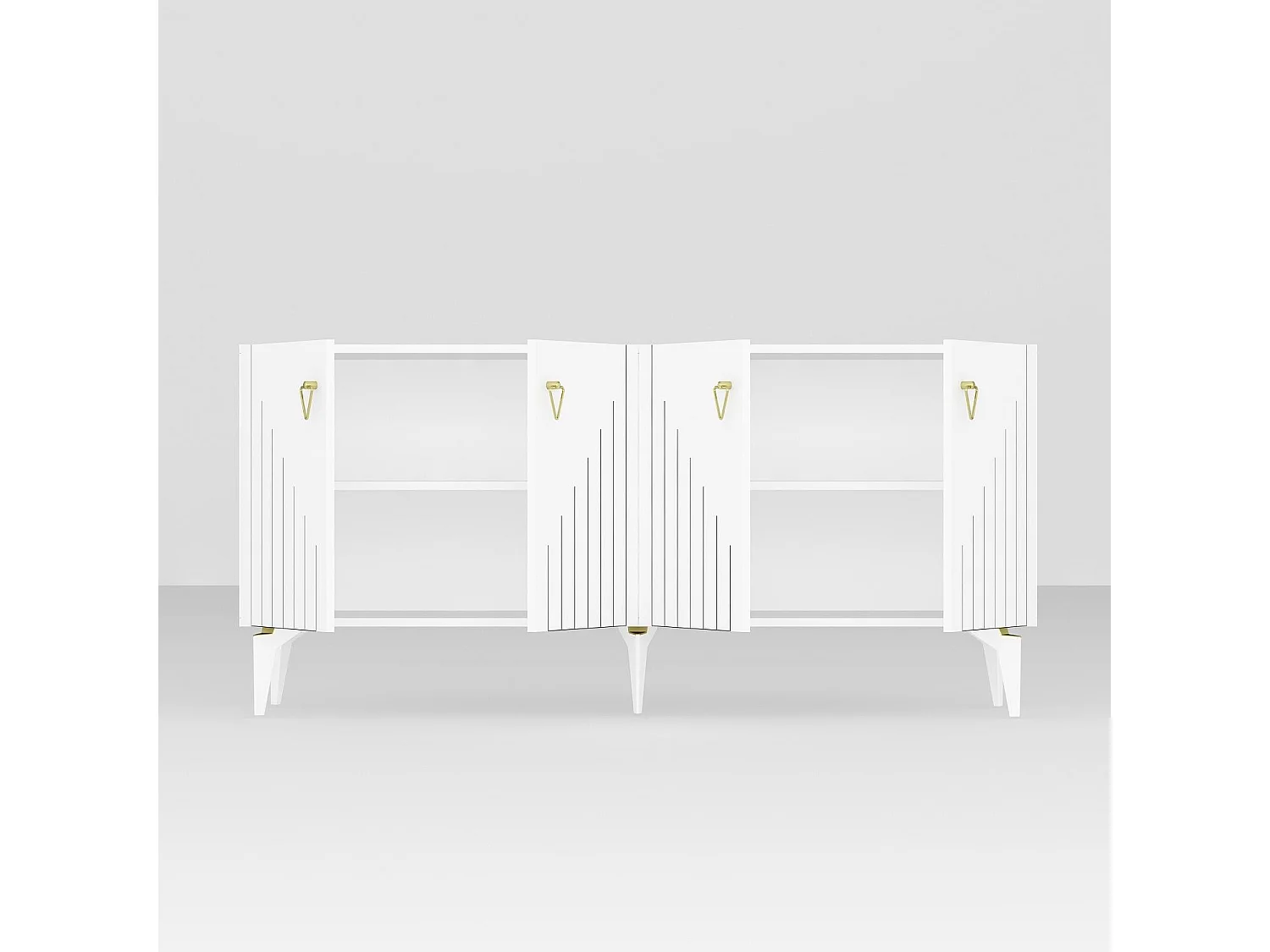 Buffet en aggloméré mélaminé – 150 cm x 79 cm x 40 cm – Blanc et Or