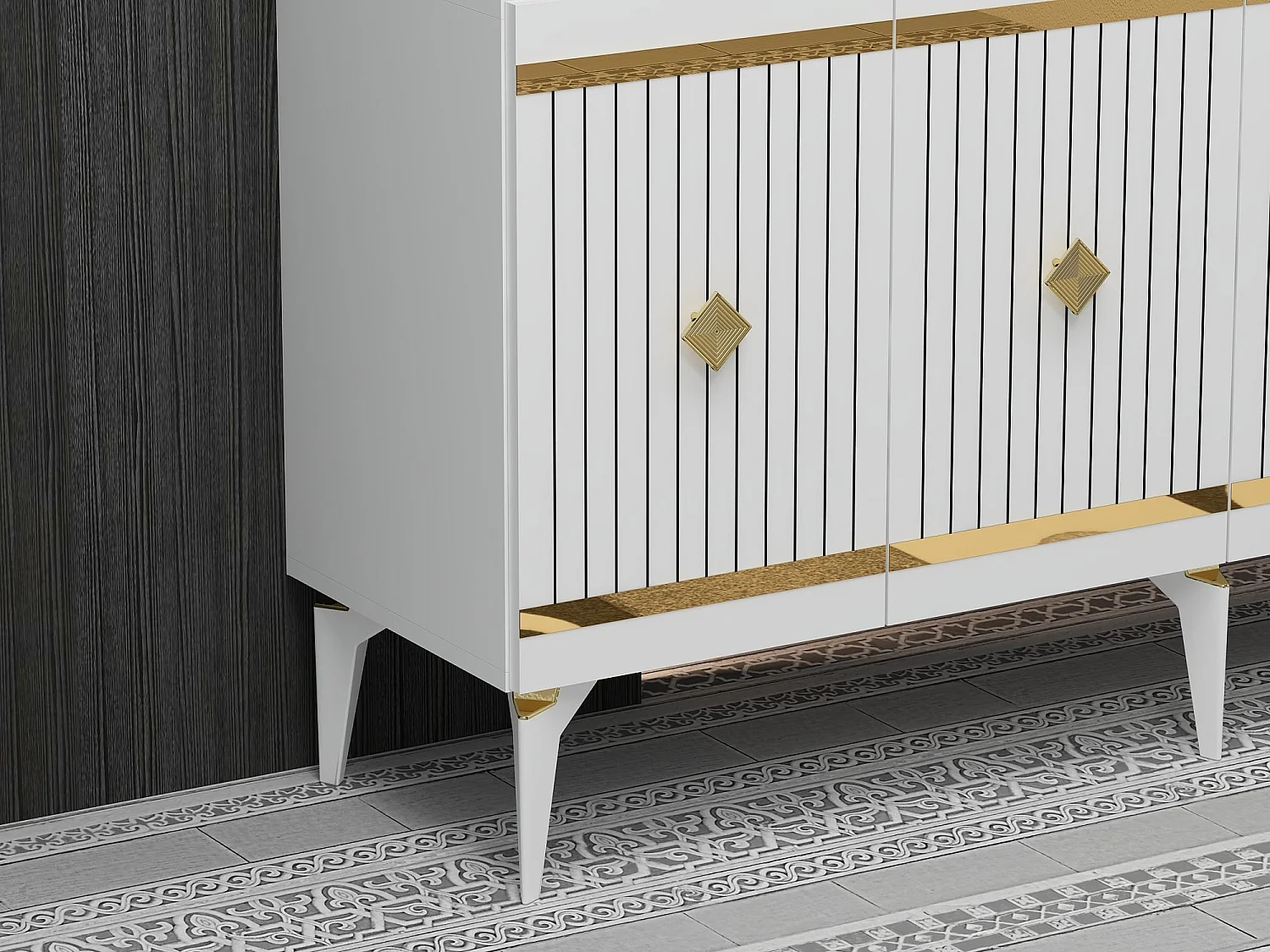 Sideboard – 150 cm x 79 cm x 40 cm – Weiß und Gold – Spanplatte