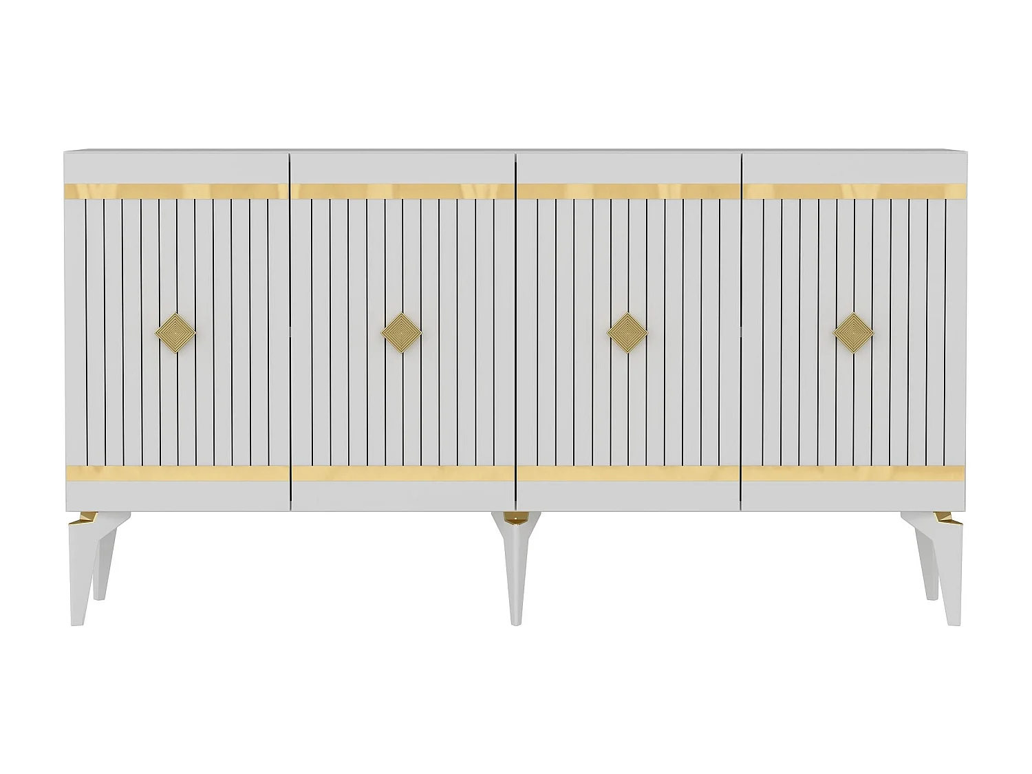 Sideboard – 150 cm x 79 cm x 40 cm – Weiß und Gold – Spanplatte