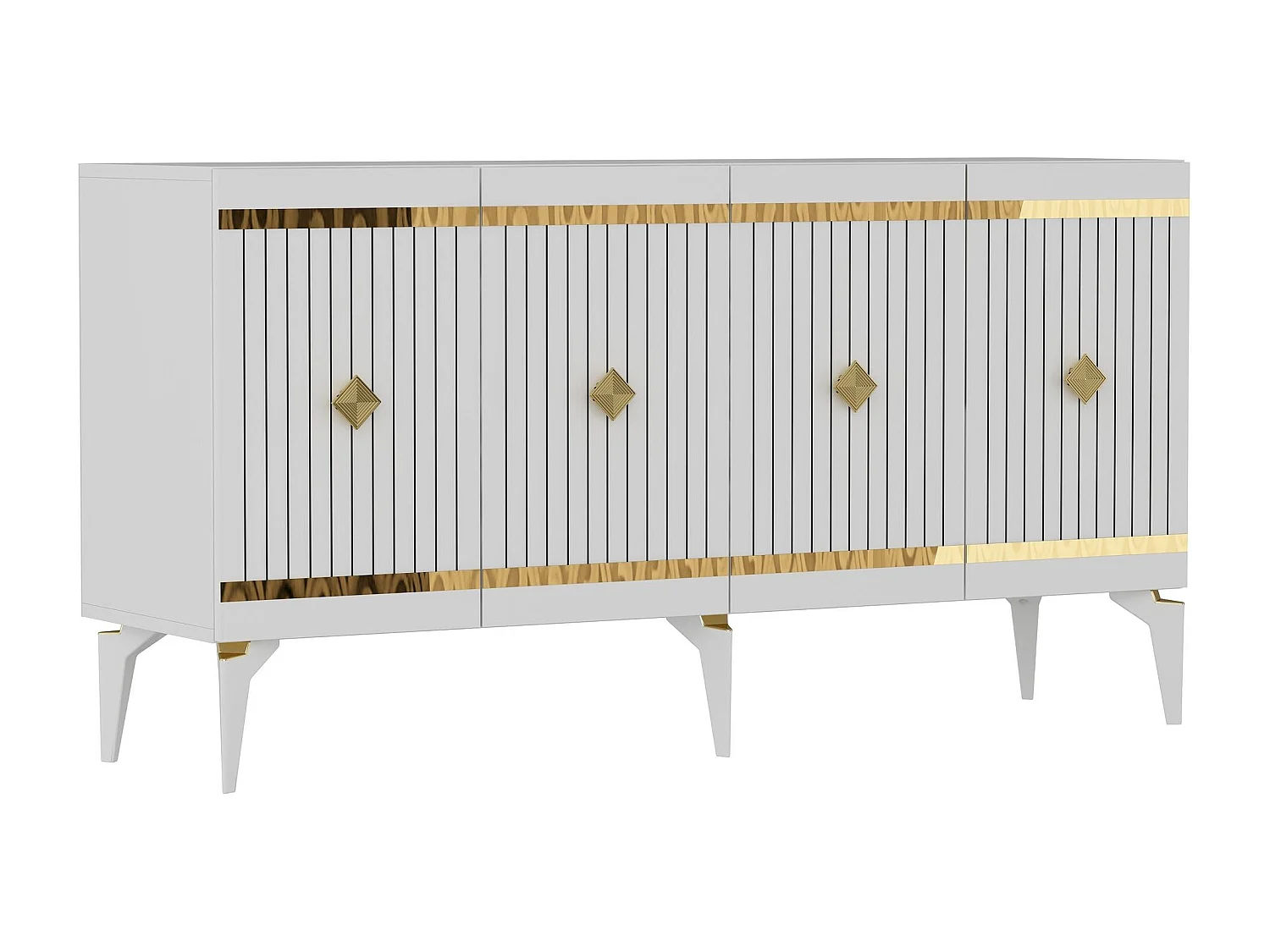 Sideboard – 150 cm x 79 cm x 40 cm – Weiß und Gold – Spanplatte
