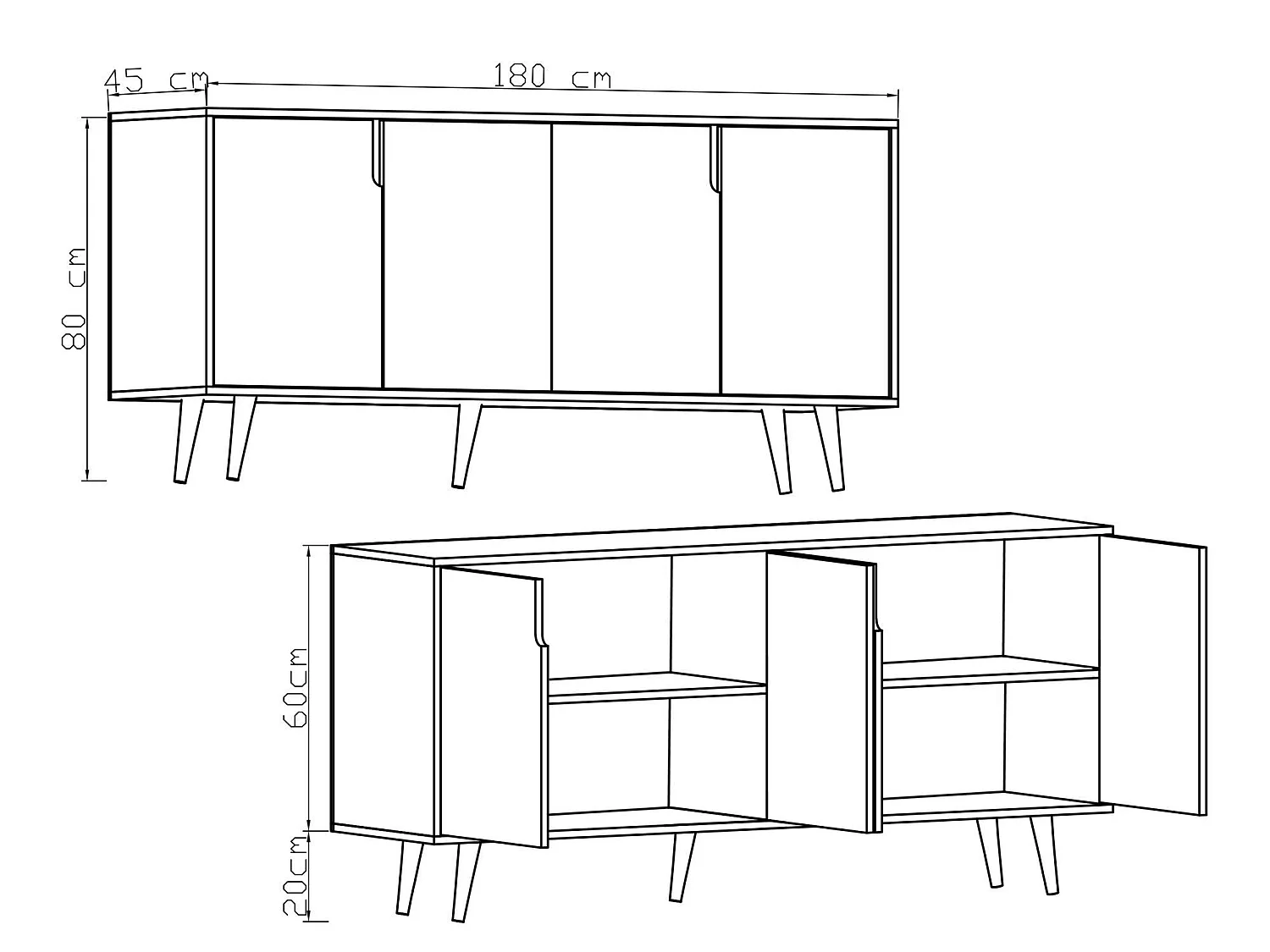 Buffet – 180 cm – Noyer et Blanc – Aggloméré et Bois