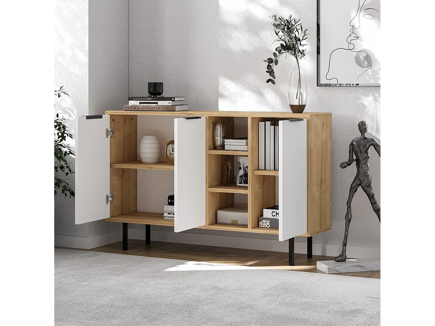 Dressoir – 120 cm x 75 cm x 29,6 cm – Saffier Eiken en Wit – Melamine