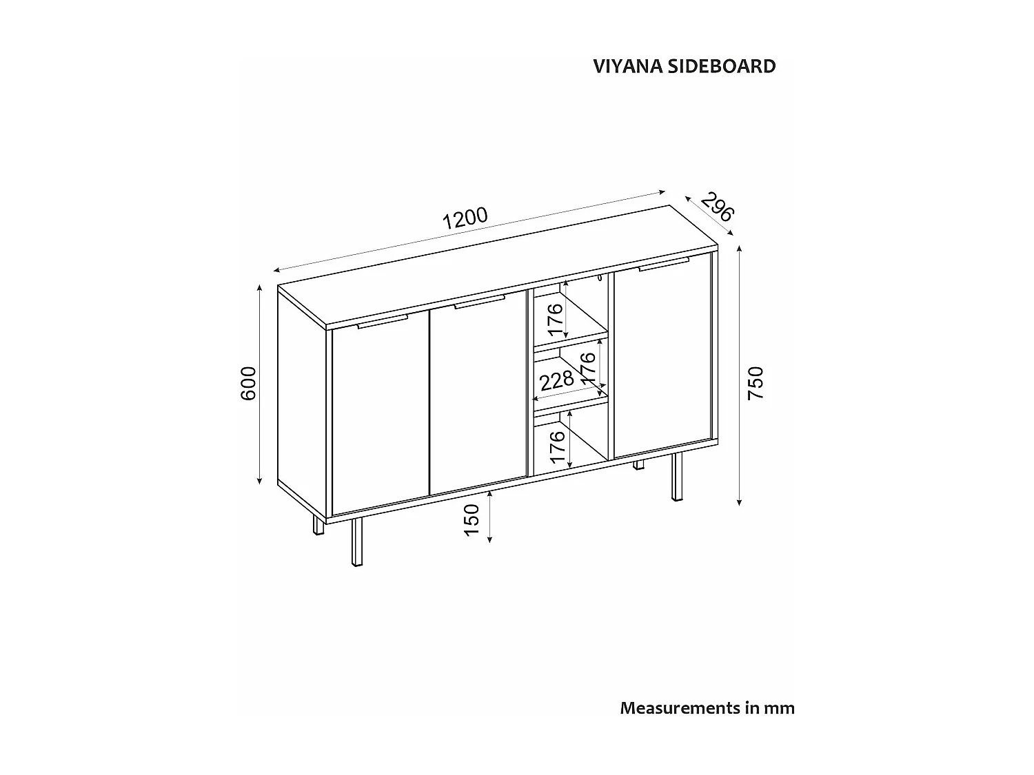 Dressoir – 120 cm x 75 cm x 29,6 cm – Saffier Eiken en Wit – Melamine