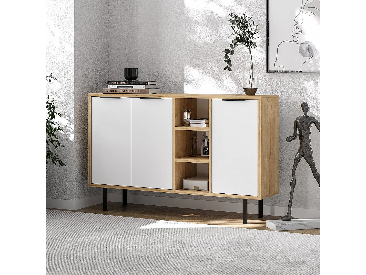 Dressoir – 120 cm x 75 cm x 29,6 cm – Saffier Eiken en Wit – Melamine