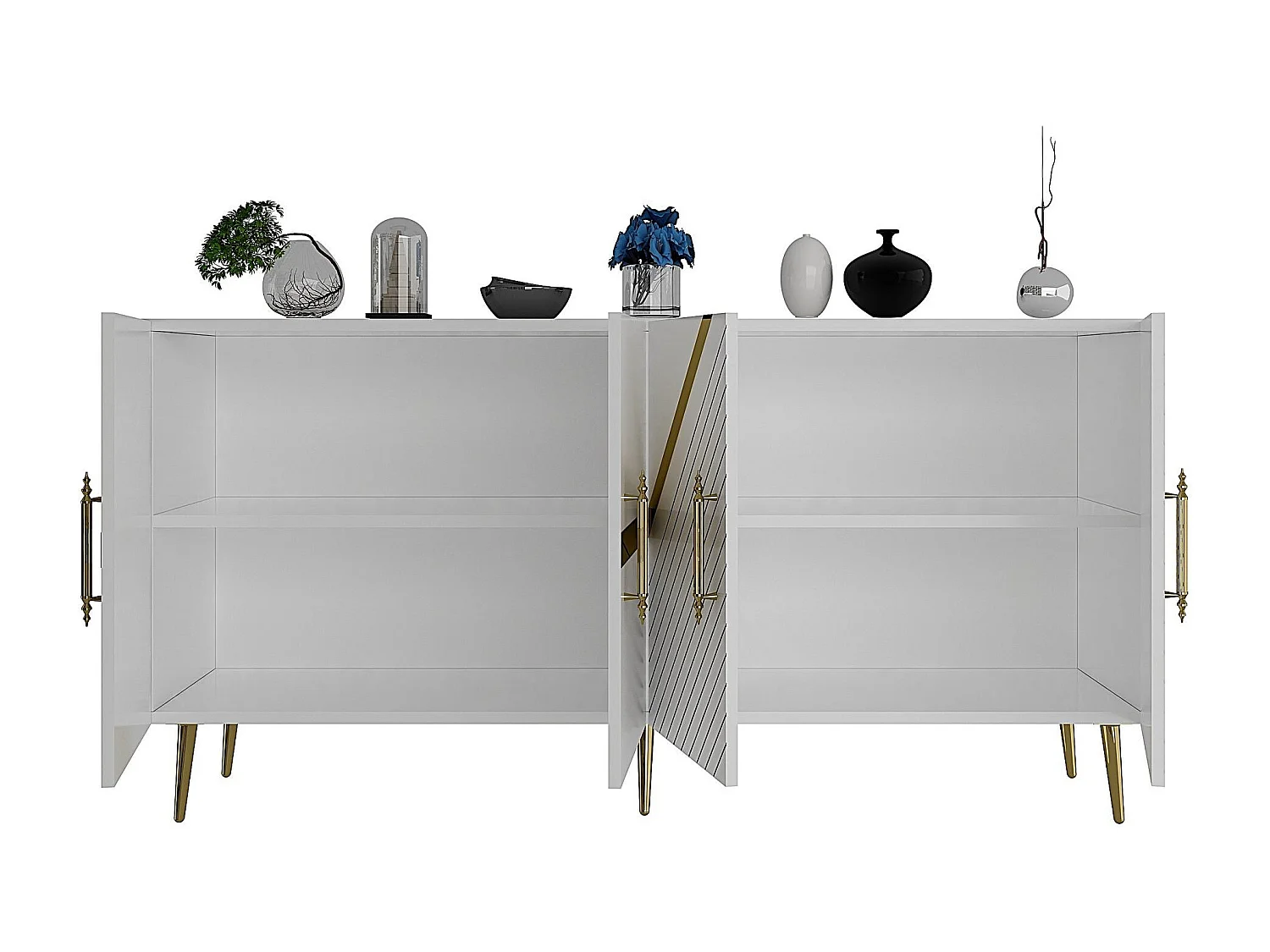 Sideboard – 150 cm – Weiß und Gold – Melaminbeschichtete Spanplatte