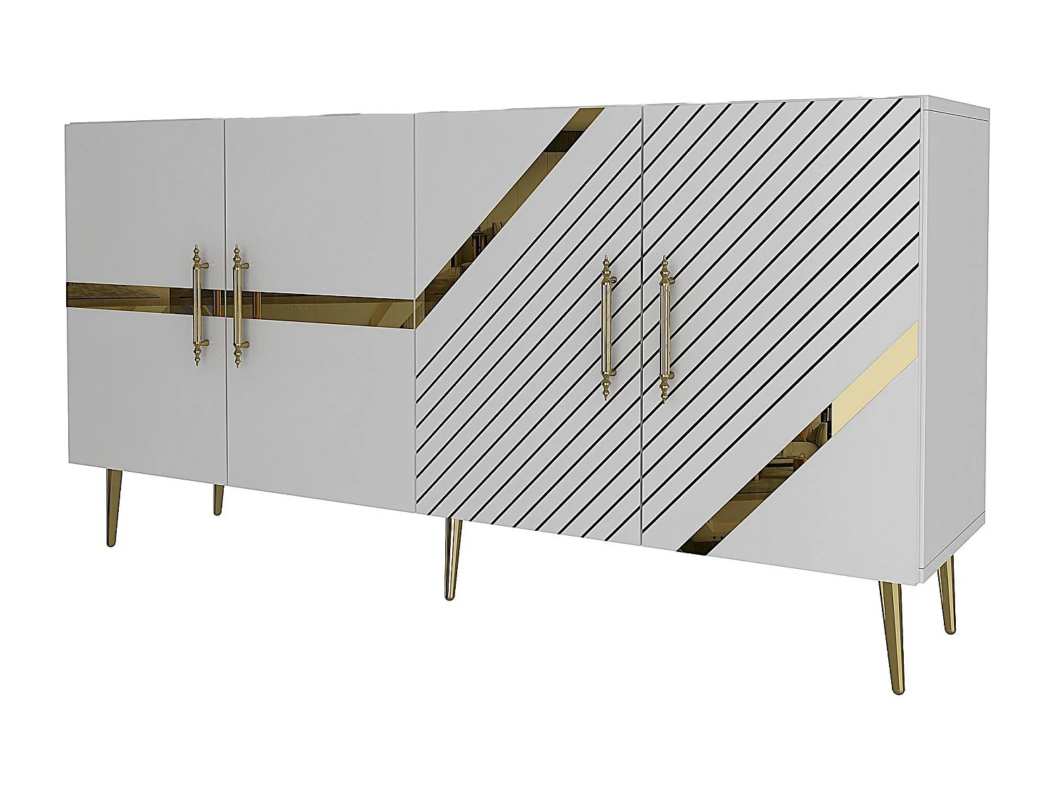 Sideboard – 150 cm – Weiß und Gold – Melaminbeschichtete Spanplatte