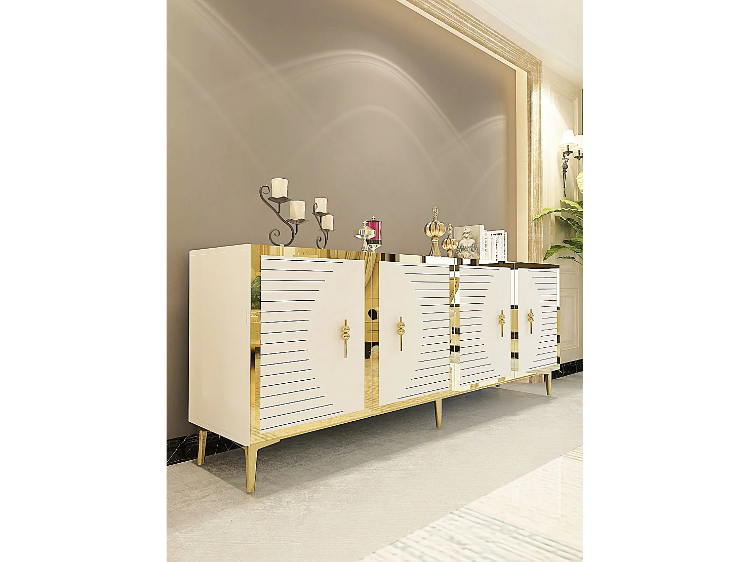 Komoda – 180 cm x 75 cm x 32 cm – biało-złota – MDF