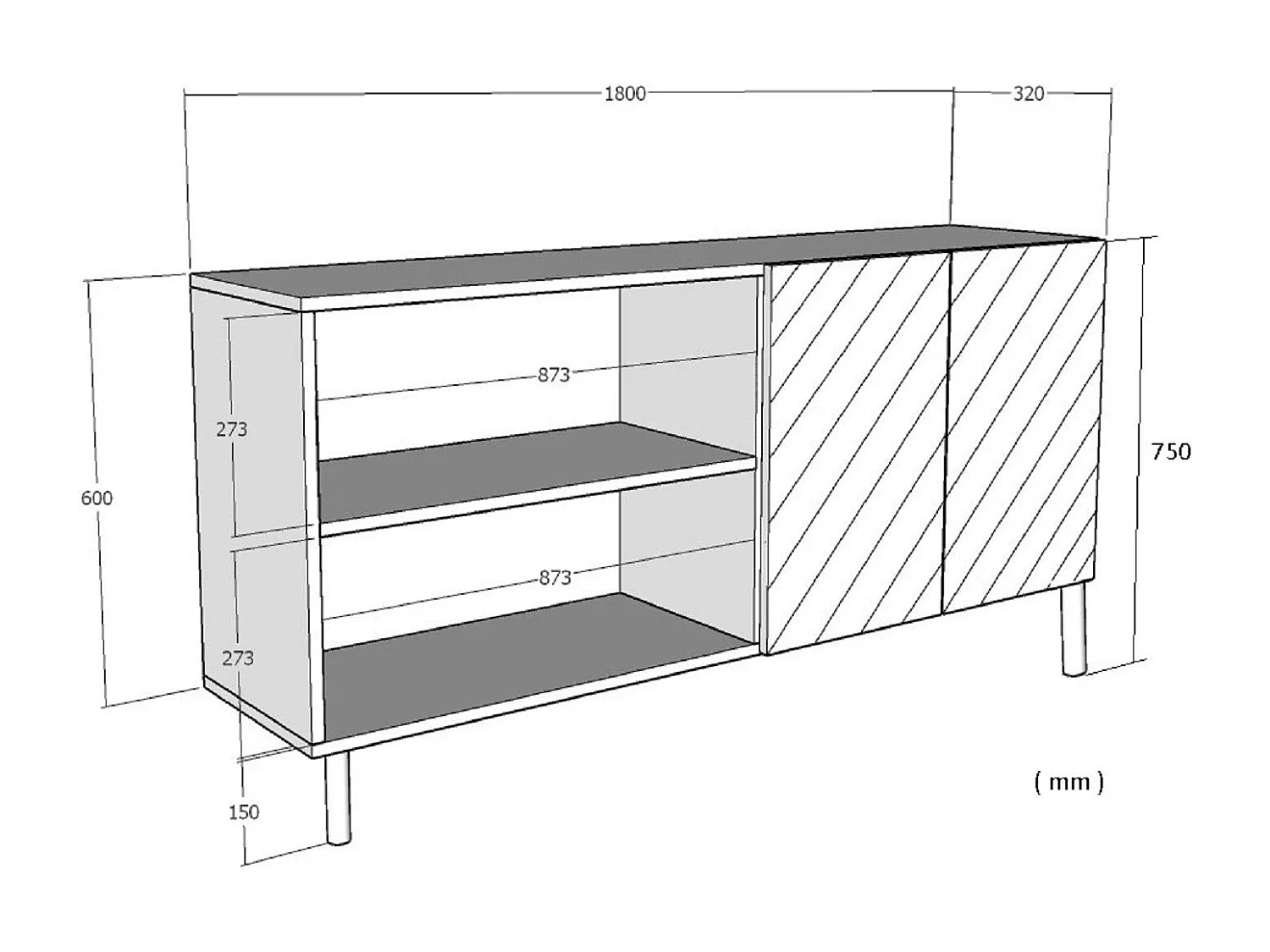 Komoda – 180 cm x 75 cm x 32 cm – biało-złota – MDF