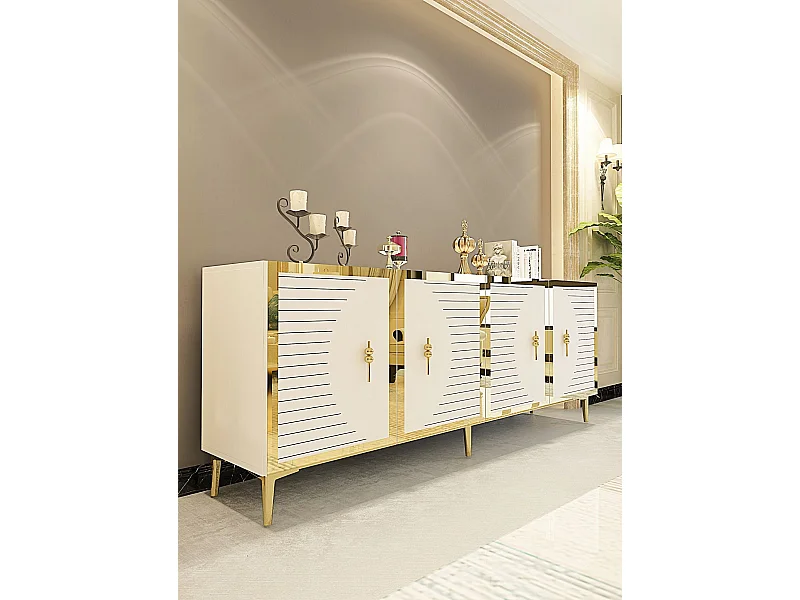 Komoda – 180 cm x 75 cm x 32 cm – biało-złota – MDF