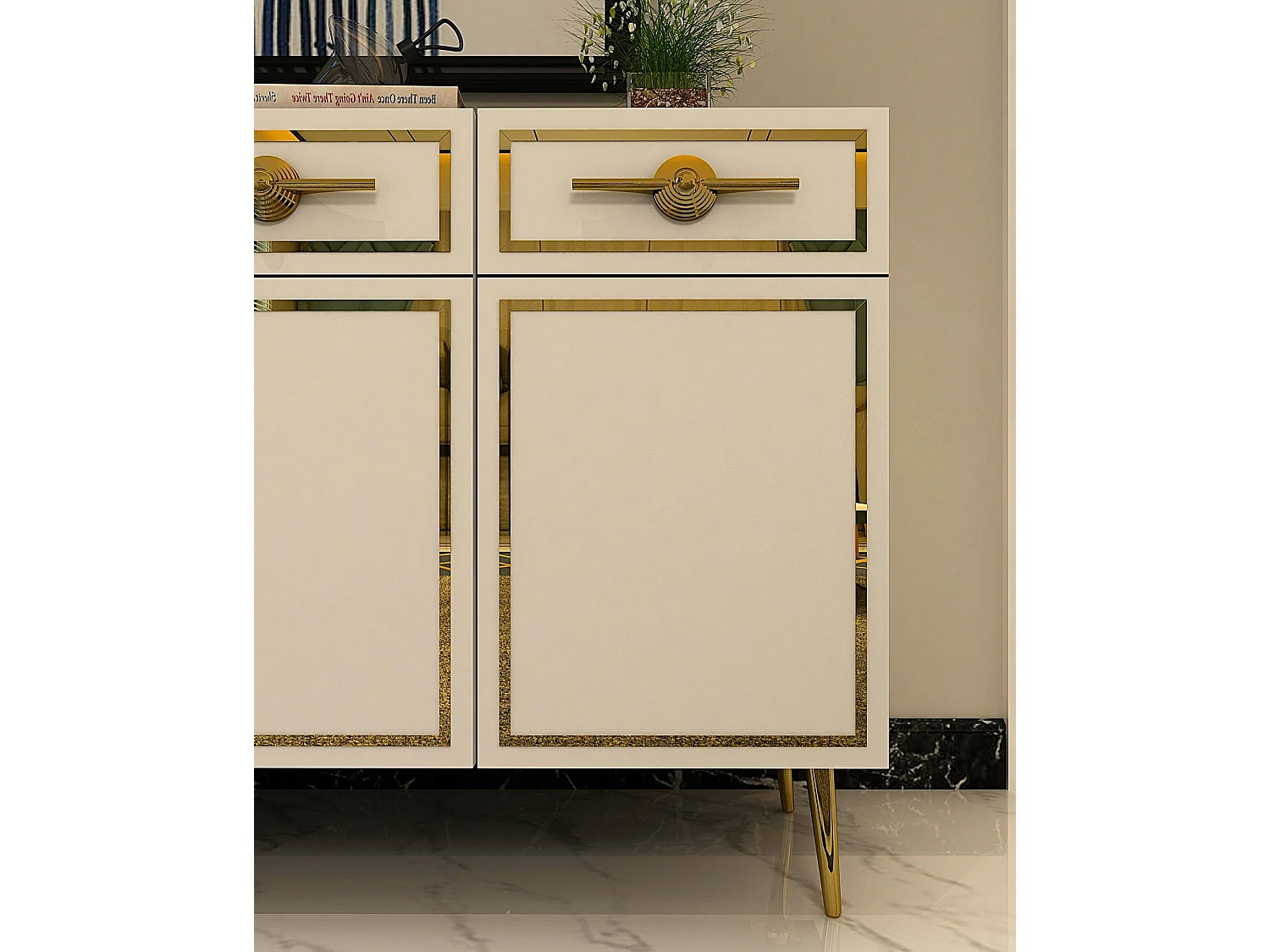 Komoda – 150 cm – Biało-złota – Płyta wiórowa