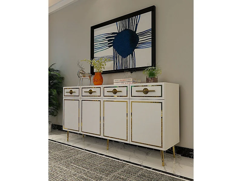 Komoda – 150 cm – Biało-złota – Płyta wiórowa