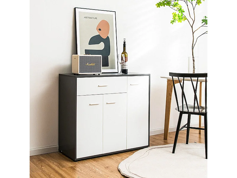 Nowoczesna komoda 3-drzwiowa – 88 x 40 x 80 cm – drewno konstrukcyjne, metal