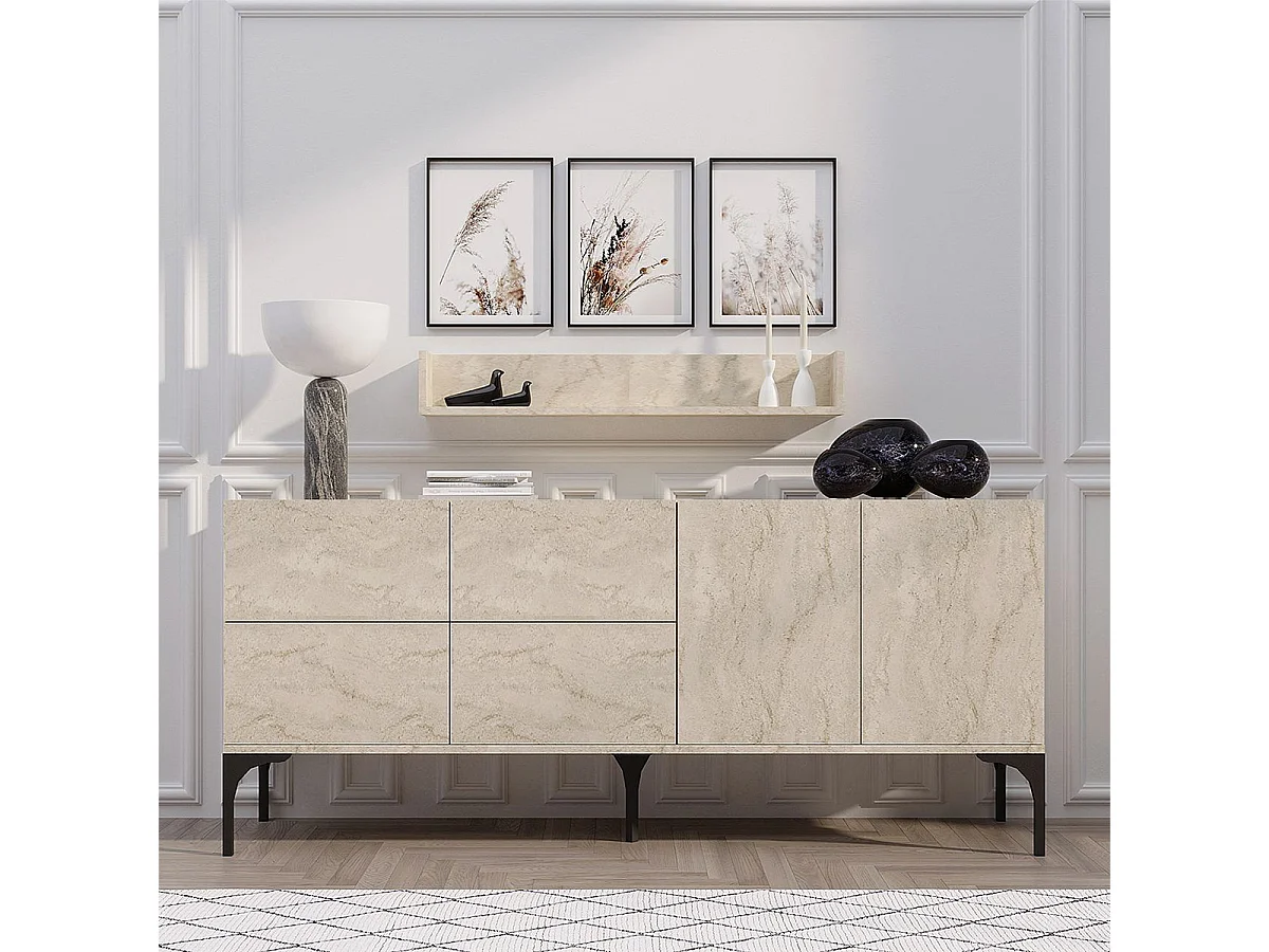 Buffet avec étagère murale – 180 x 55 x 40 cm – Travertin – Revêtement mélaminé