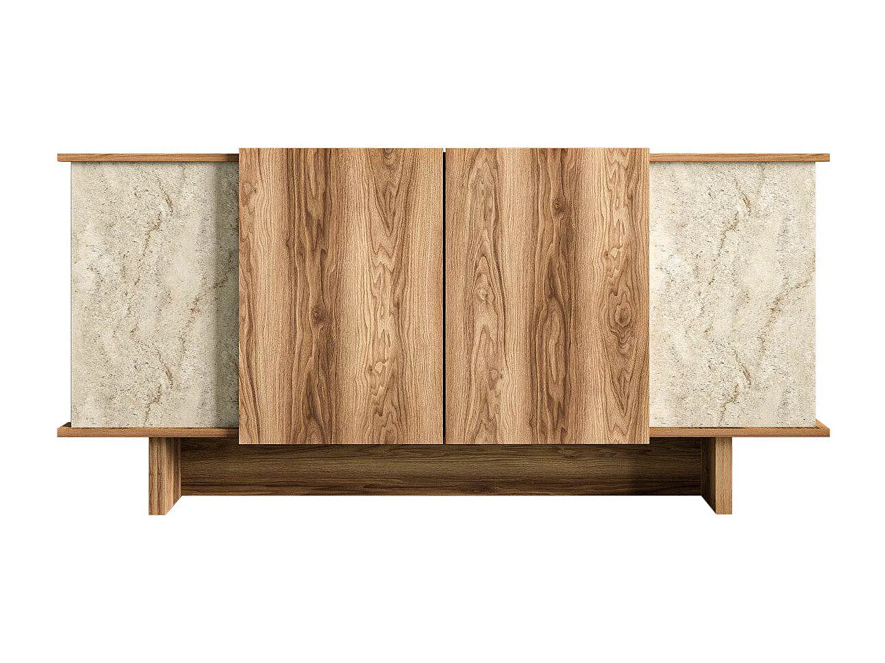 Sideboard – 180 cm x 81 cm x 40 cm – Travertin und Walnuss – Spanplatte