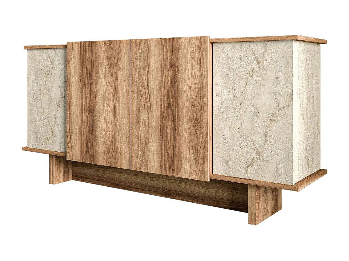 Sideboard – 180 cm x 81 cm x 40 cm – Travertin und Walnuss – Spanplatte