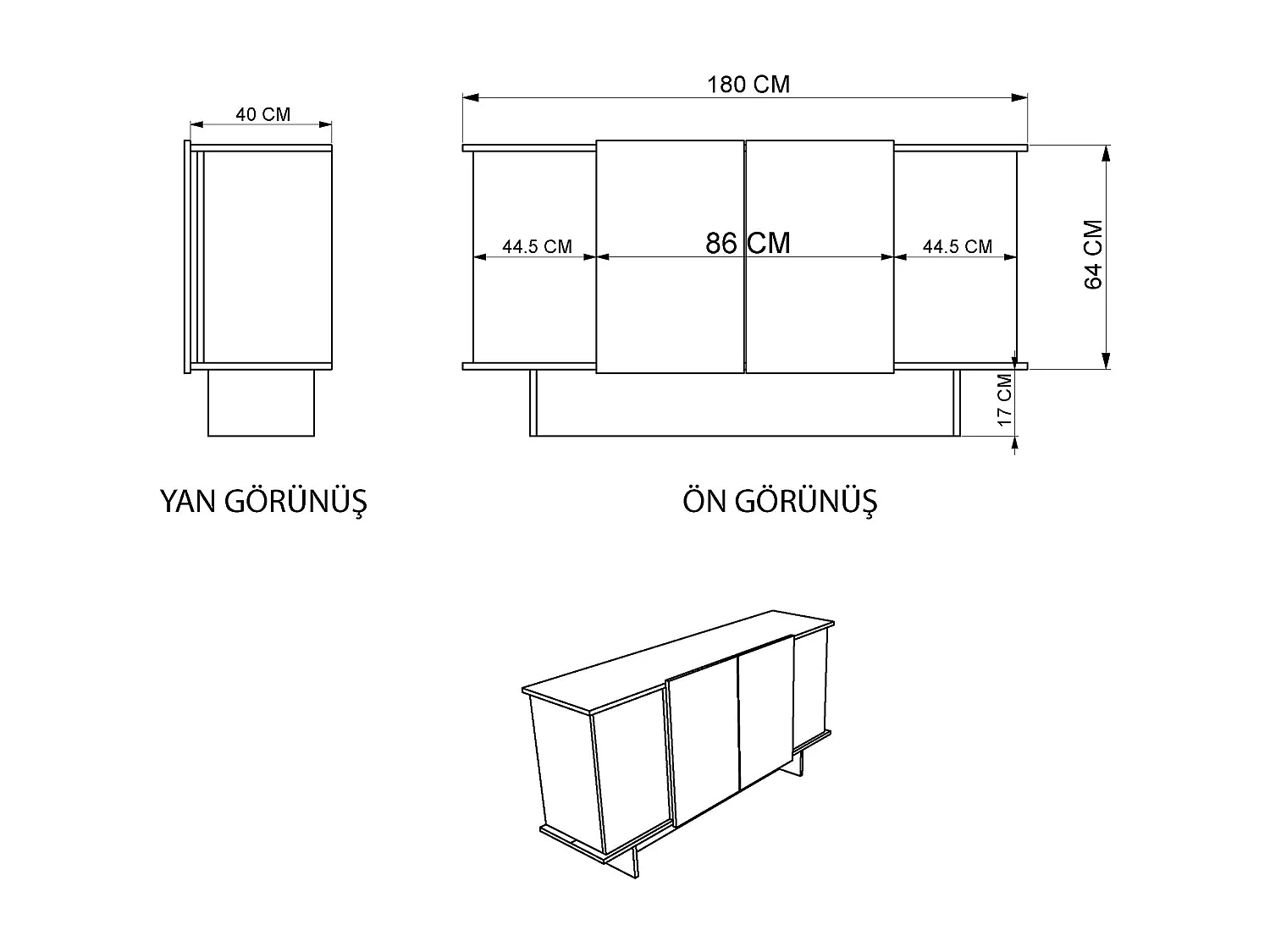 Sideboard – 180 cm x 81 cm x 40 cm – Travertin und Walnuss – Spanplatte