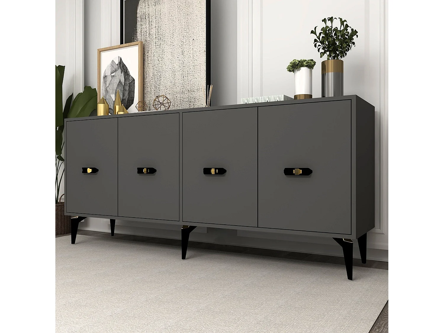 Komoda z płyty wiórowej pokrytej melaminą – 180 cm x 82,6 cm x 35 cm – antracyt