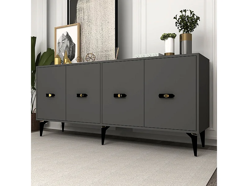 Komoda z płyty wiórowej pokrytej melaminą – 180 cm x 82,6 cm x 35 cm – antracyt