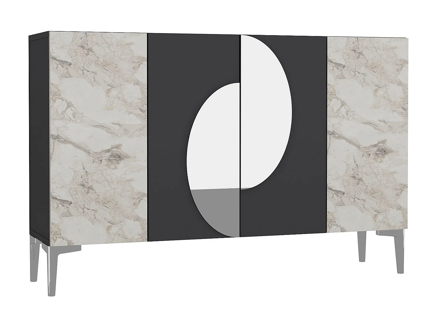 Komoda z płyty MDF pokrytej melaminą – 120 cm x 75 cm x 29,6 cm – antracyt, marmur Efez, srebro