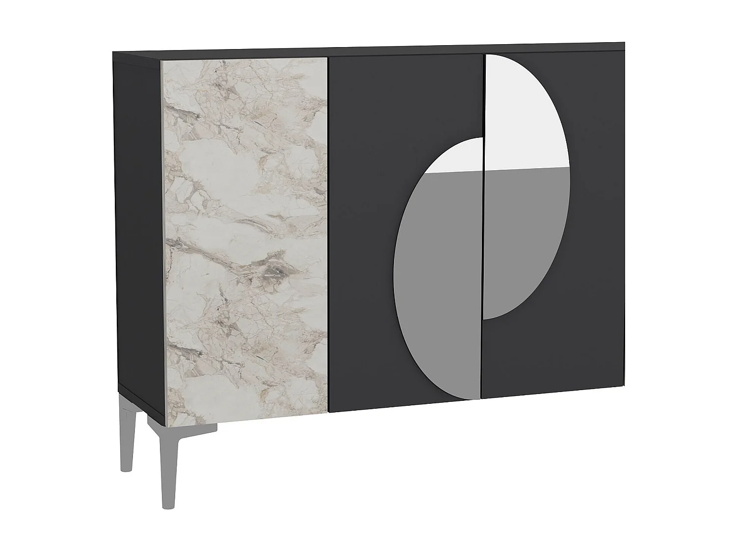 Komoda z płyty MDF pokrytej melaminą – 120 cm x 75 cm x 29,6 cm – antracyt, marmur Efez, srebro