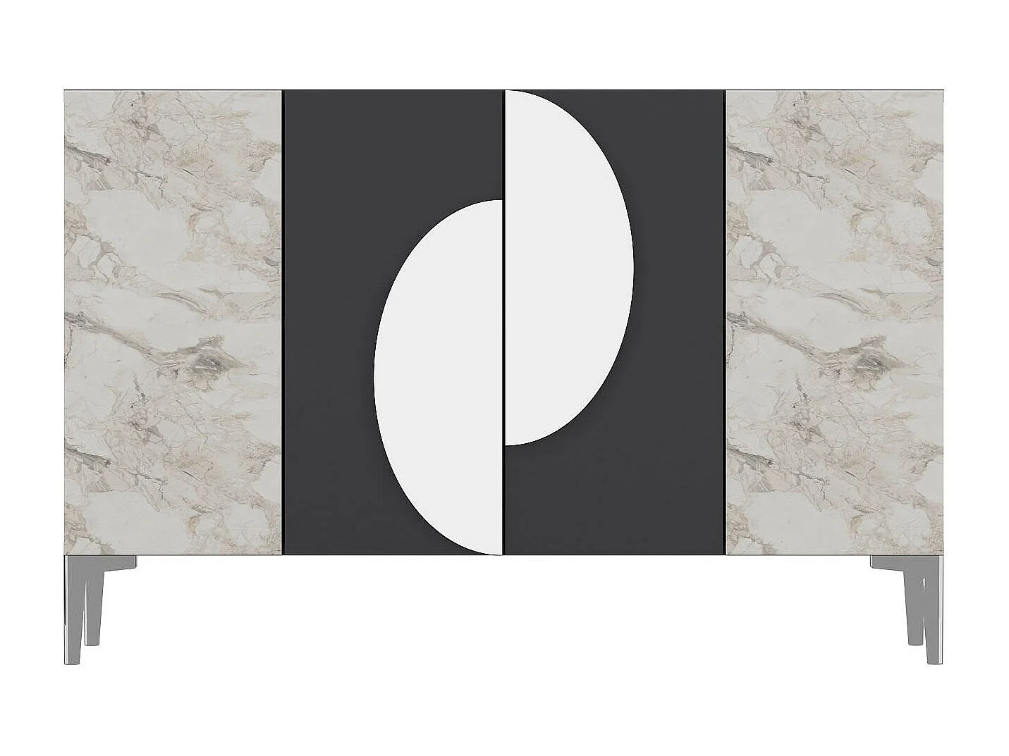 Komoda z płyty MDF pokrytej melaminą – 120 cm x 75 cm x 29,6 cm – antracyt, marmur Efez, srebro