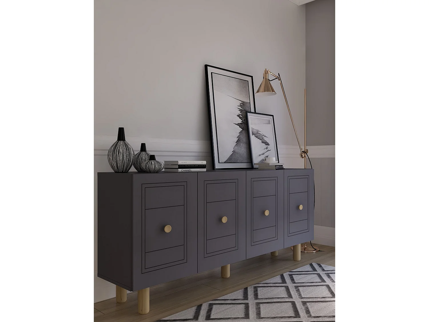 Dressoir – 150 cm x 75 cm x 35 cm – Antraciet – Spaanplaat