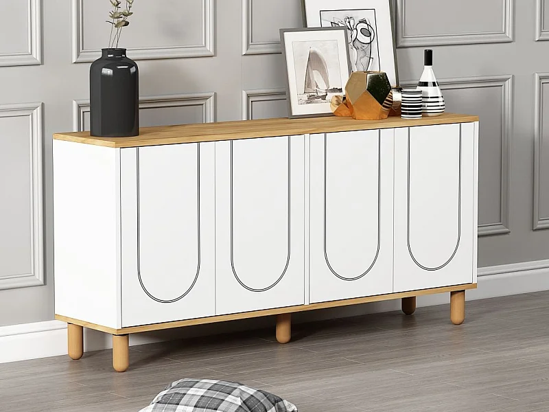 Credenza in truciolare nobilitato – 150 cm x 73 cm x 36 cm – Rovere Zaffiro e Bianco