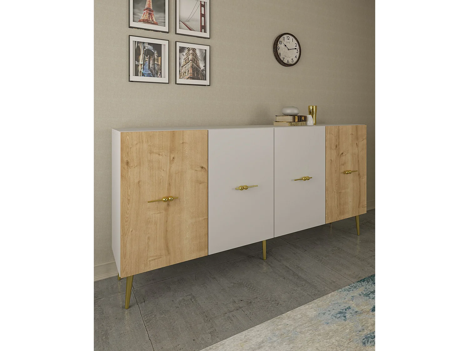 Komoda – 150x75x35 cm – Dąb biały i szafirowy – Płyta wiórowa