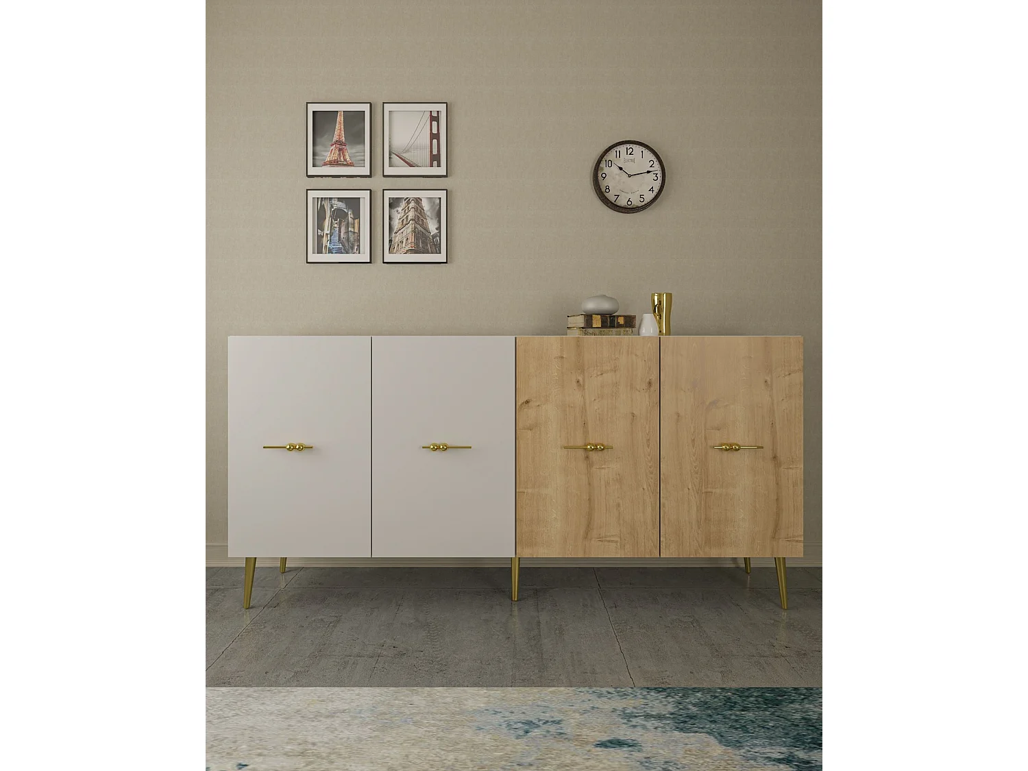 Komoda – 150x75x35 cm – Dąb biały i szafirowy – Płyta wiórowa