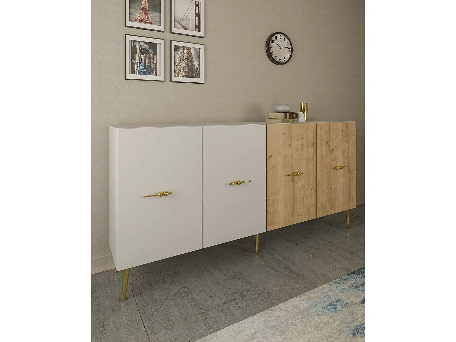 Komoda – 150x75x35 cm – Dąb biały i szafirowy – Płyta wiórowa