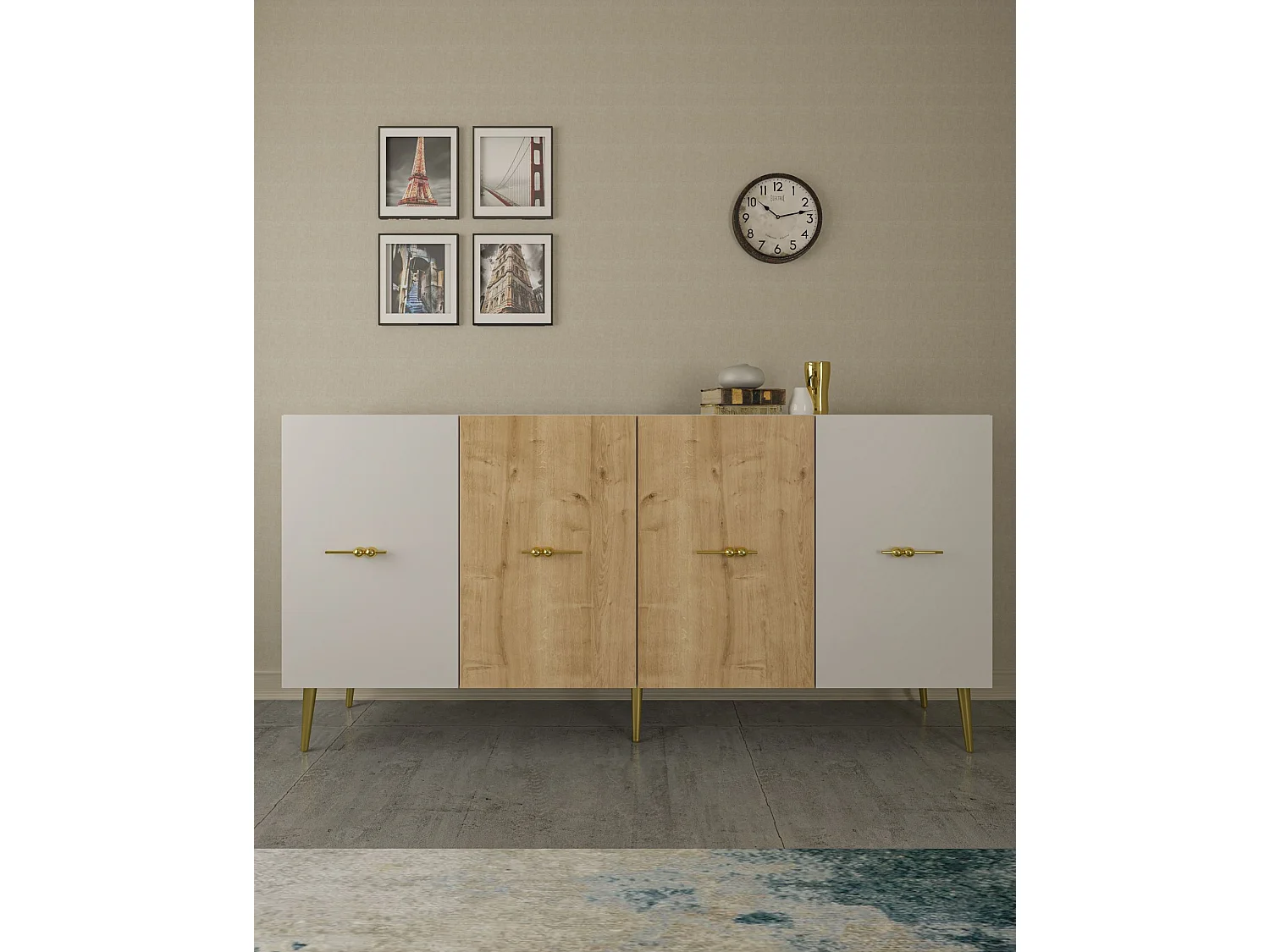 Komoda – 150x75x35 cm – Dąb biały i szafirowy – Płyta wiórowa