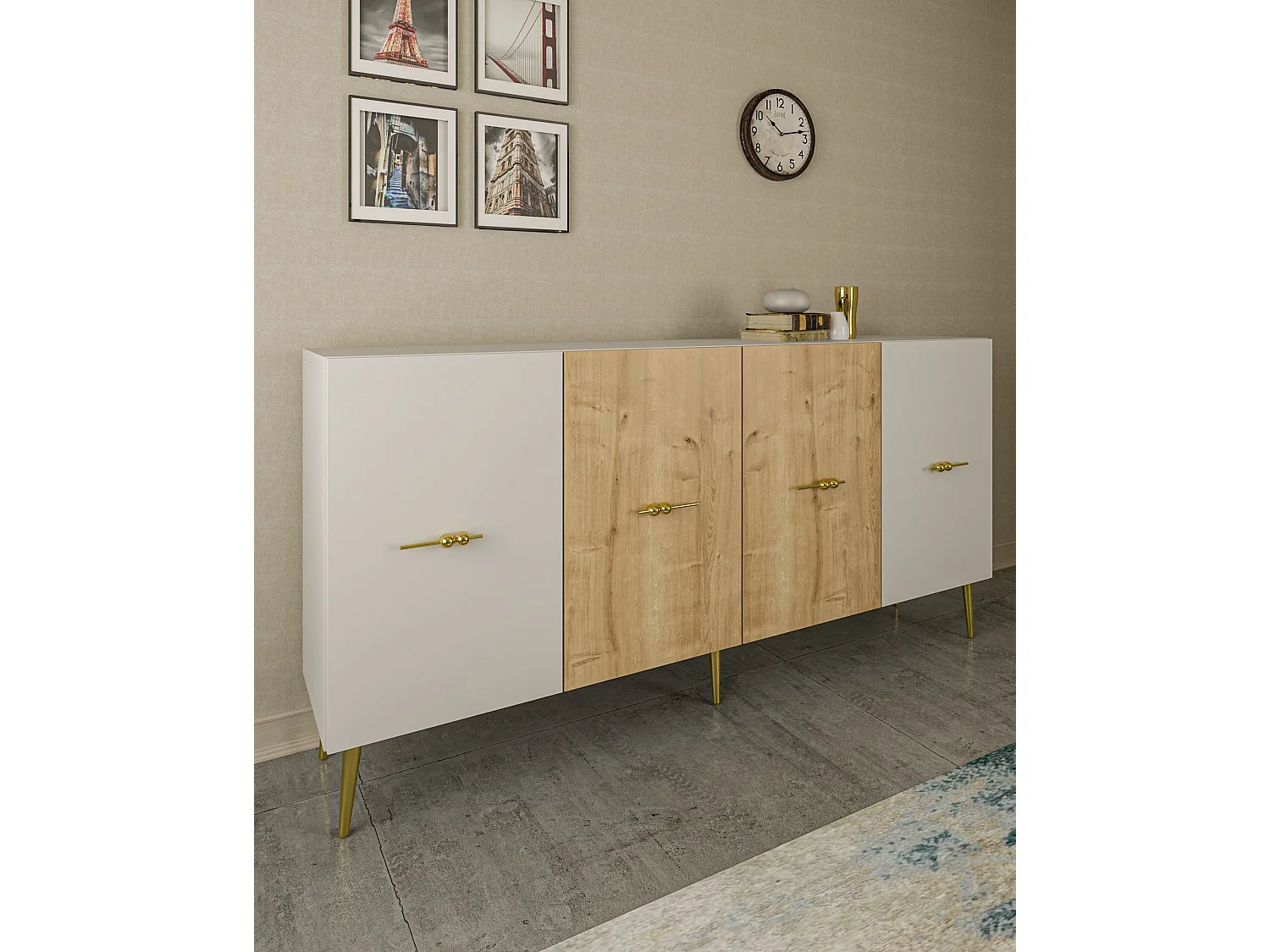 Komoda – 150x75x35 cm – Dąb biały i szafirowy – Płyta wiórowa