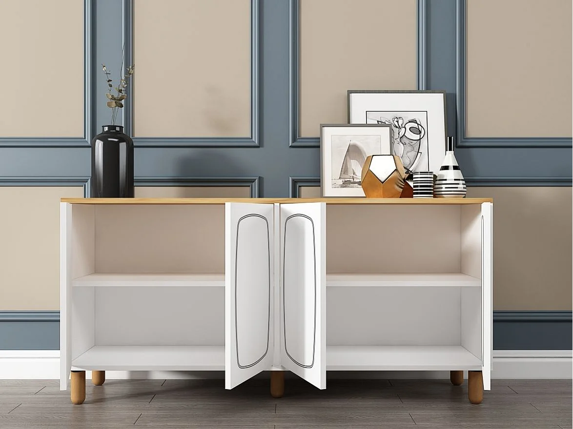 Komoda – 150 cm x 73 cm x 36 cm – Dąb szafirowy i biały – Płyta wiórowa pokryta melaminą