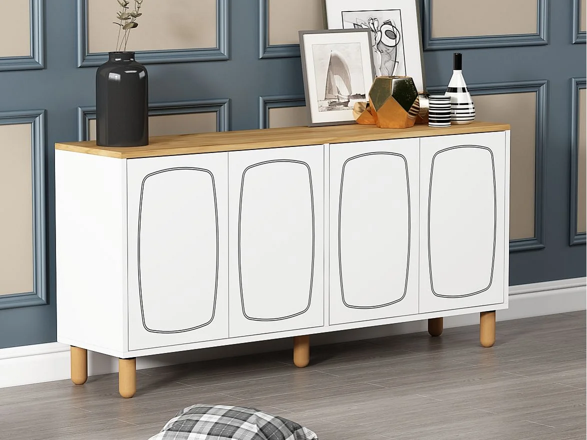 Komoda – 150 cm x 73 cm x 36 cm – Dąb szafirowy i biały – Płyta wiórowa pokryta melaminą