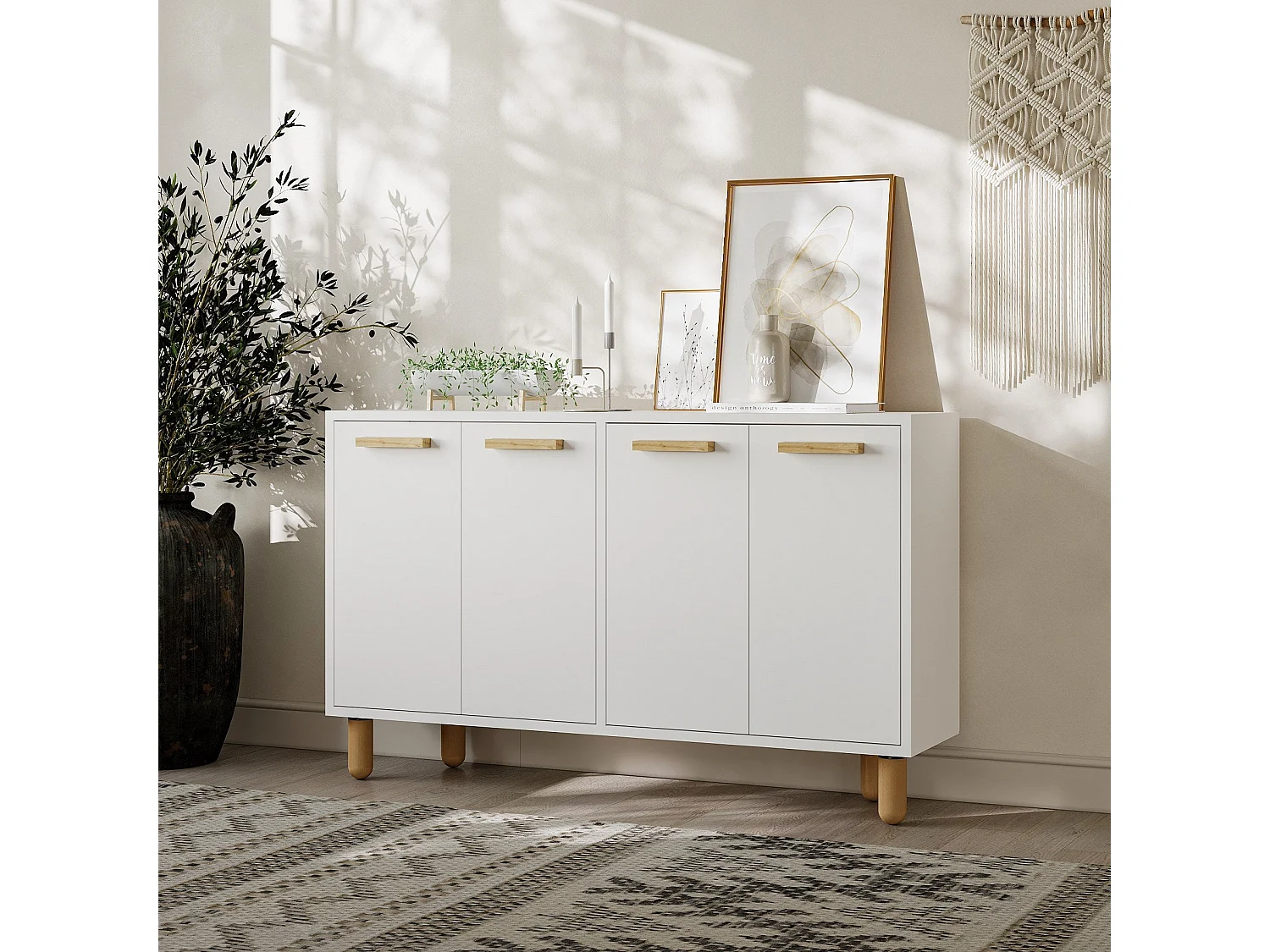 Buffet en panneaux de particules mélaminés – 120 cm x 73,6 cm x 29,6 cm – Blanc