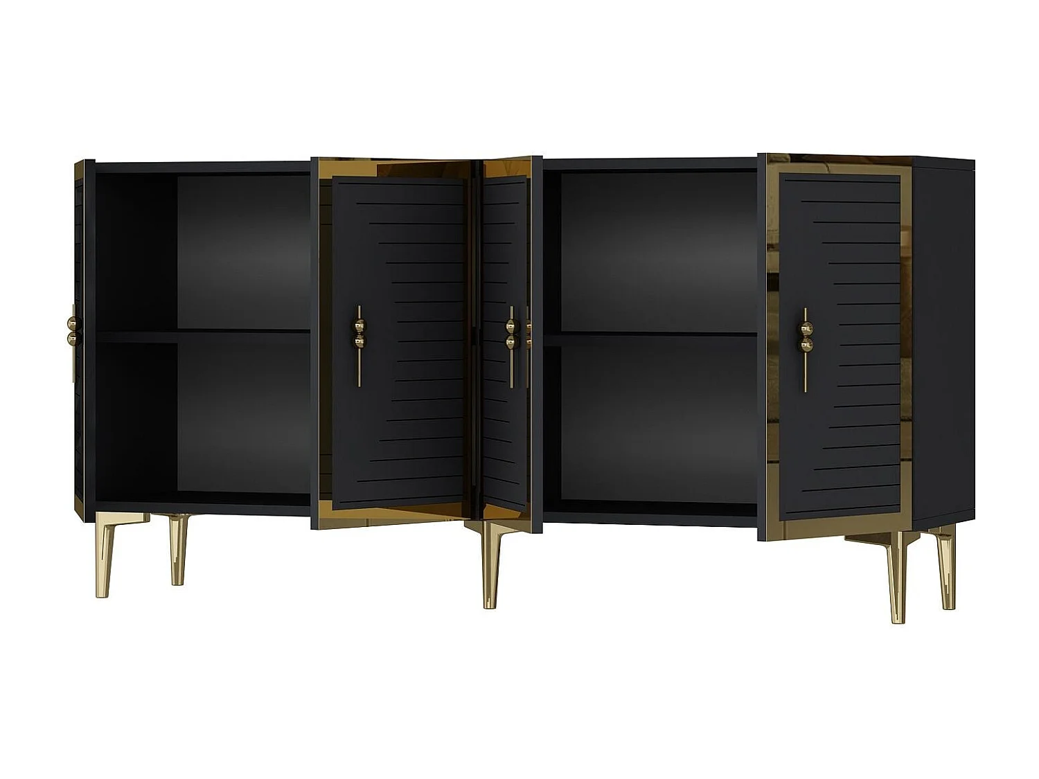 Komoda – 150 cm x 75 cm x 32 cm – Antracyt i złoto – MDF