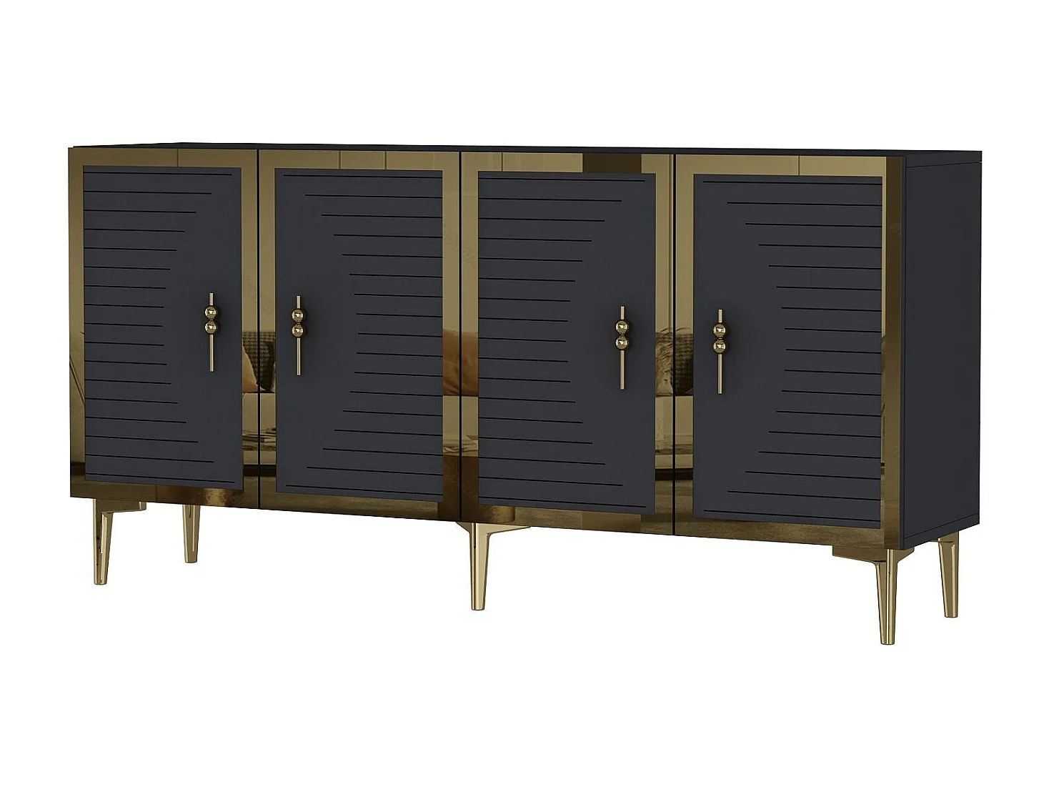 Komoda – 150 cm x 75 cm x 32 cm – Antracyt i złoto – MDF