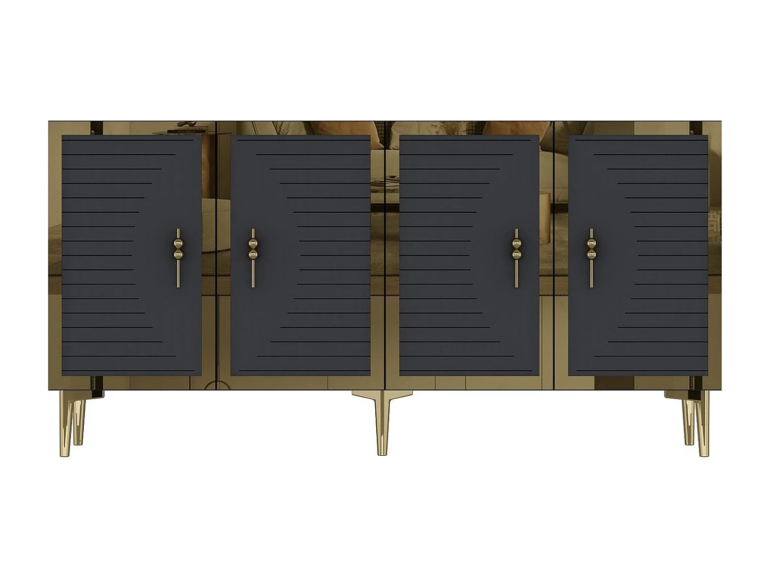 Komoda – 150 cm x 75 cm x 32 cm – Antracyt i złoto – MDF