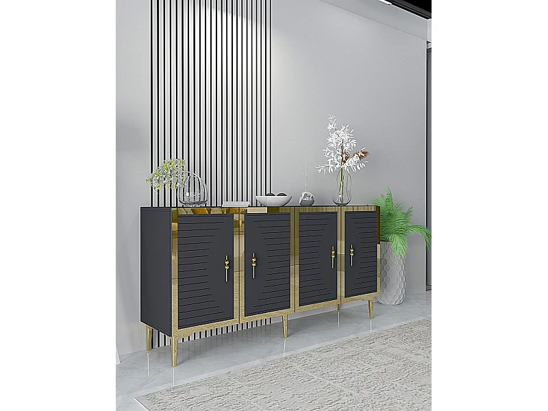 Komoda – 150 cm x 75 cm x 32 cm – Antracyt i złoto – MDF