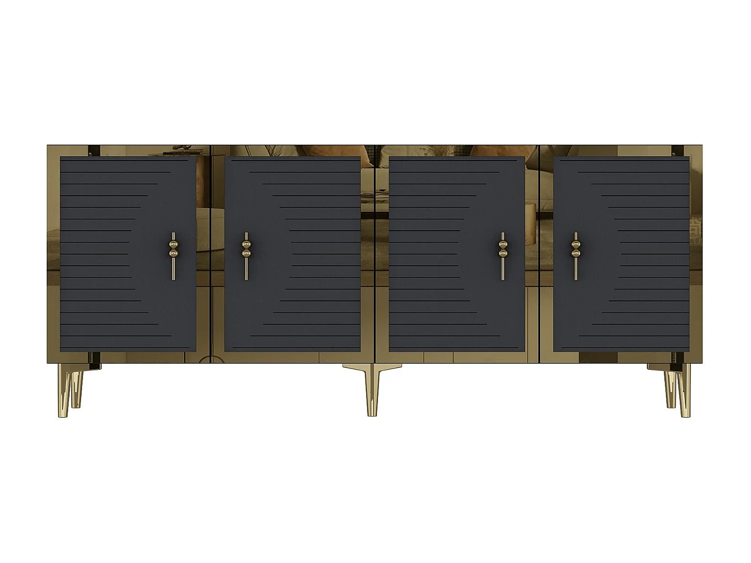 Komoda z płyty wiórowej pokrytej melaminą – 180 cm x 75 cm x 32 cm – antracyt i złoto