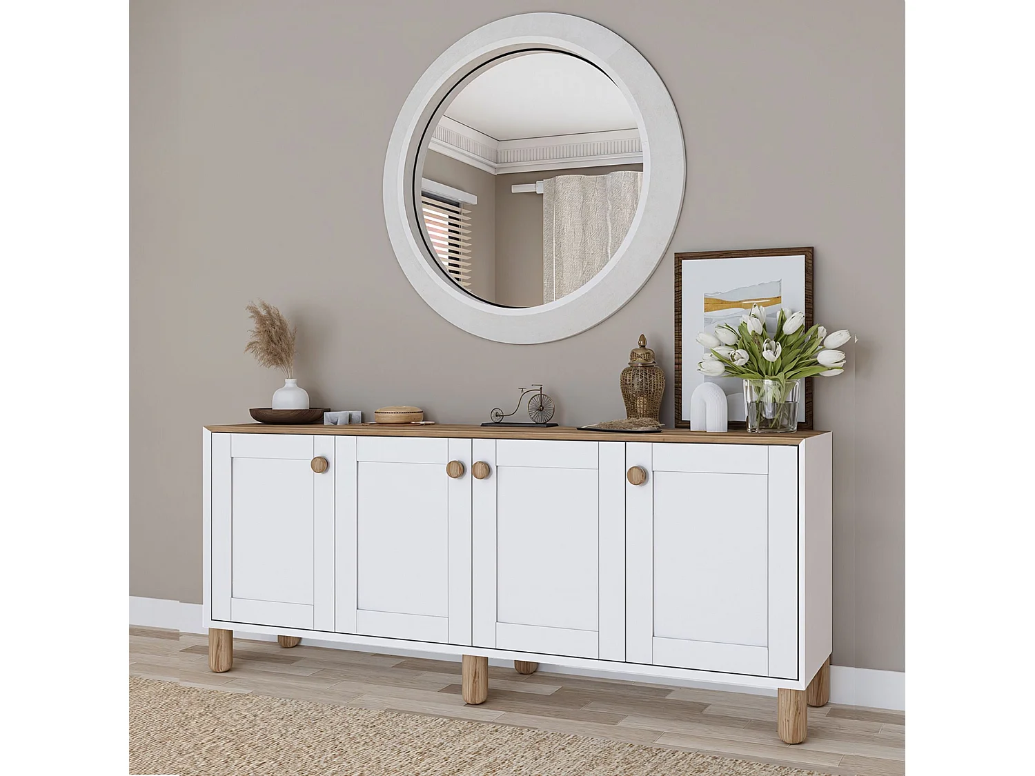 Sideboard – 180 cm x 80 cm x 37,3 cm – Helles Walnussholz – Melamin