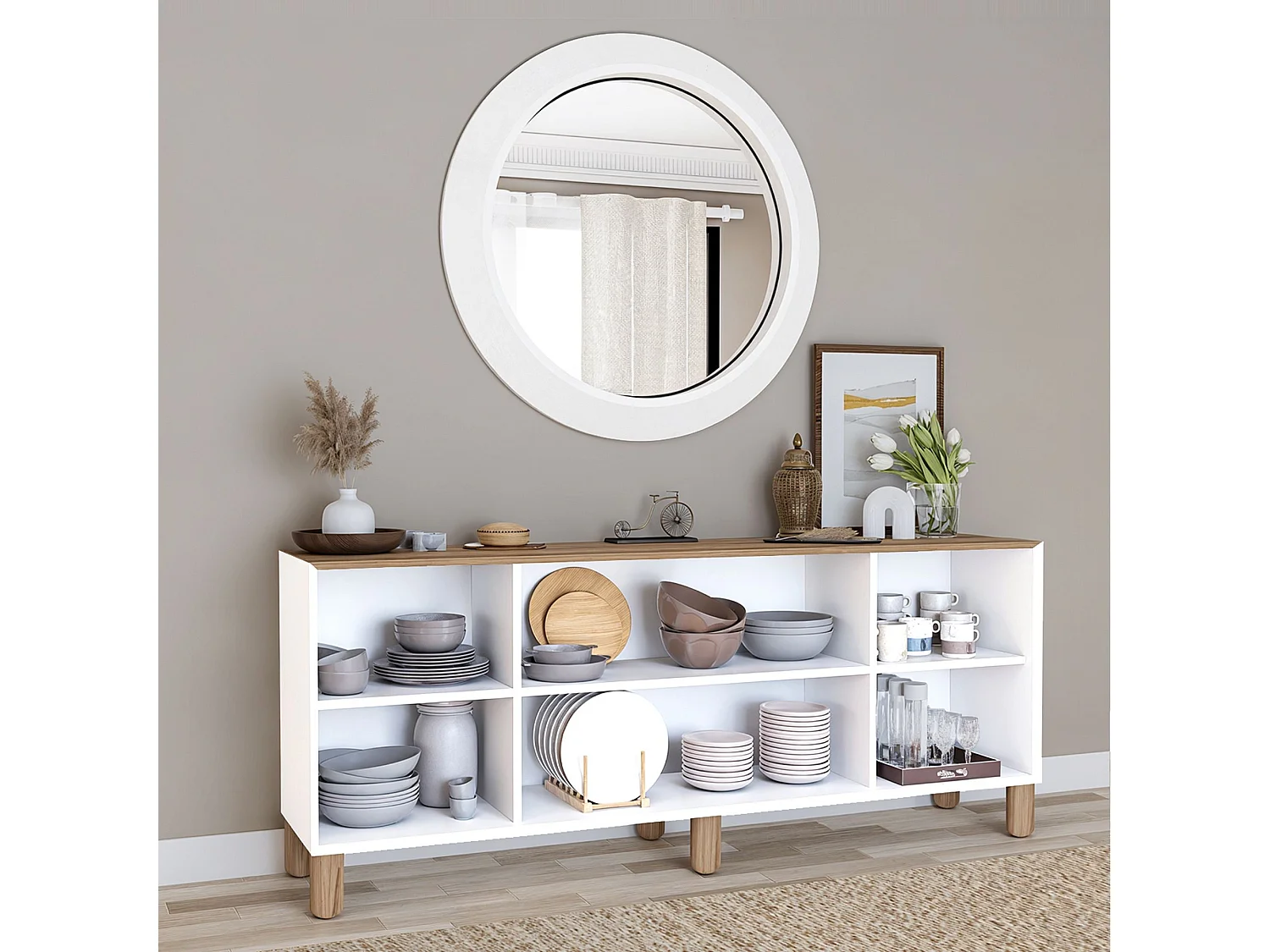 Sideboard – 180 cm x 80 cm x 37,3 cm – Helles Walnussholz – Melamin