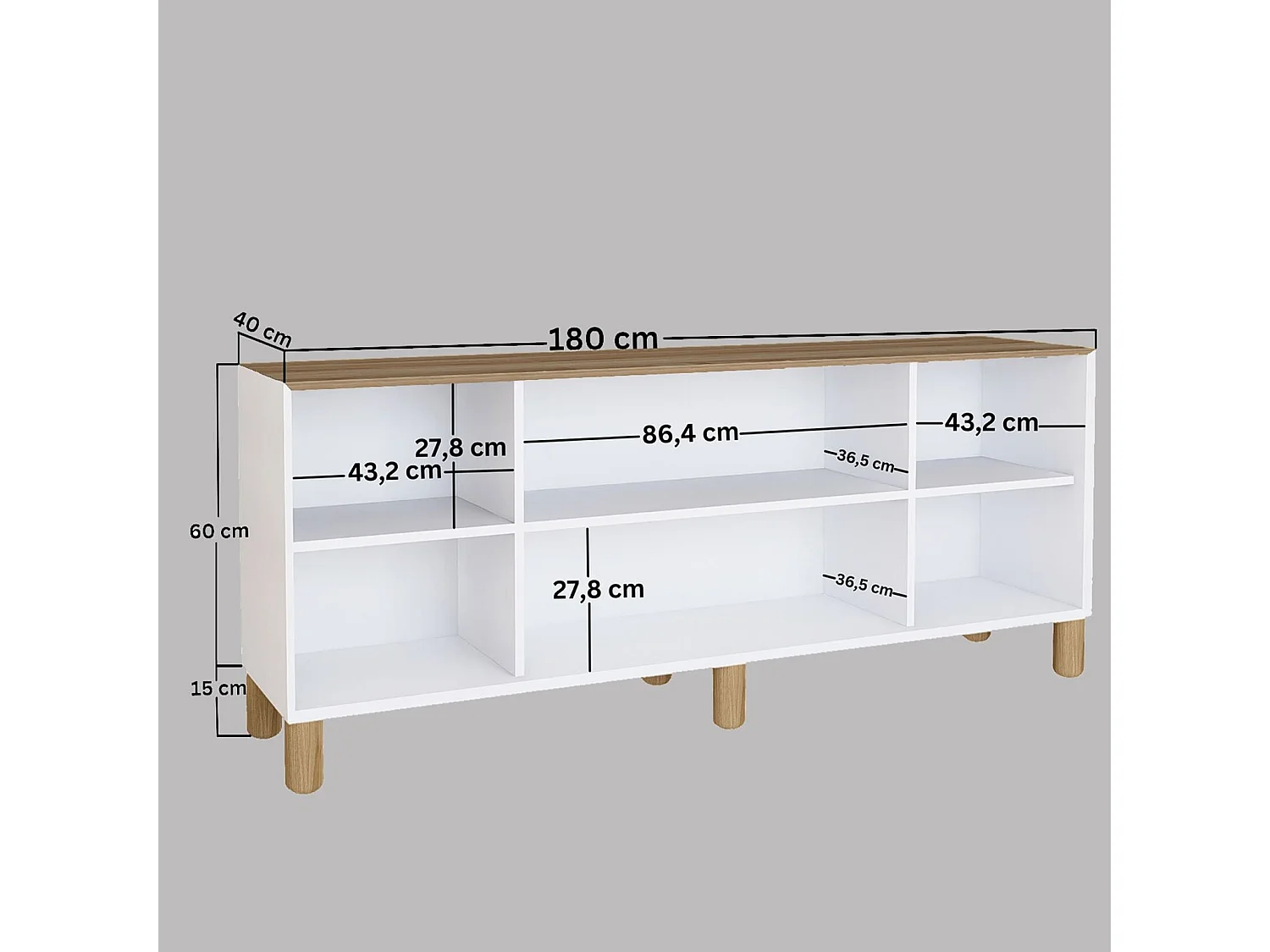 Sideboard – 180 cm x 80 cm x 37,3 cm – Helles Walnussholz – Melamin