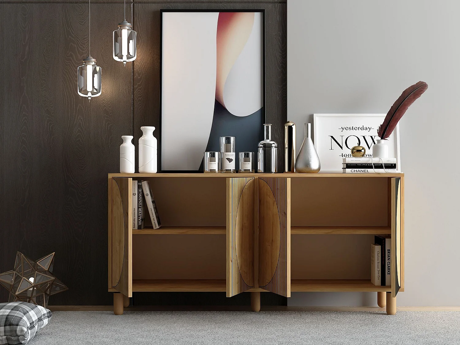 Sideboard – 150 cm x 73 cm x 36 cm – Saphireiche – Melaminbeschichtete Spanplatte