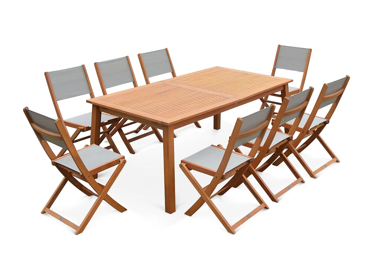 Mesa de jardín de madera extensible, 8 sillas madera