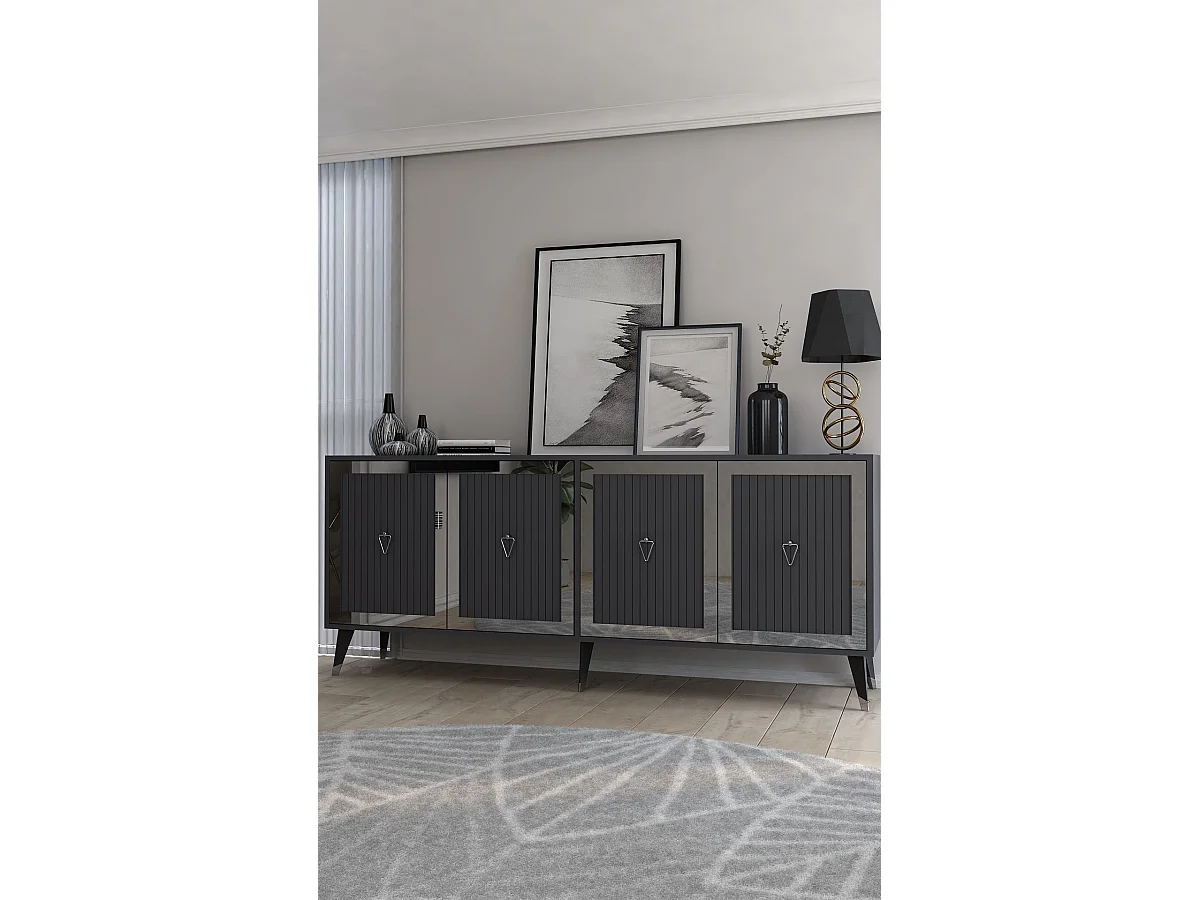 Komoda – 180 cm x 78,6 cm x 35 cm – Antracyt i srebro – Płyta wiórowa pokryta melaminą