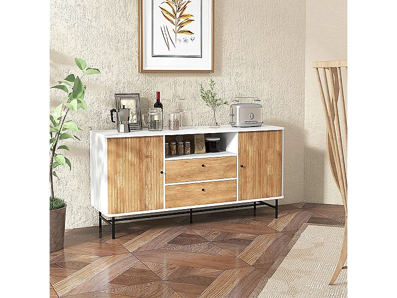 Komoda do salonu – 150 x 45 x 74 cm – Biała – Metalowa