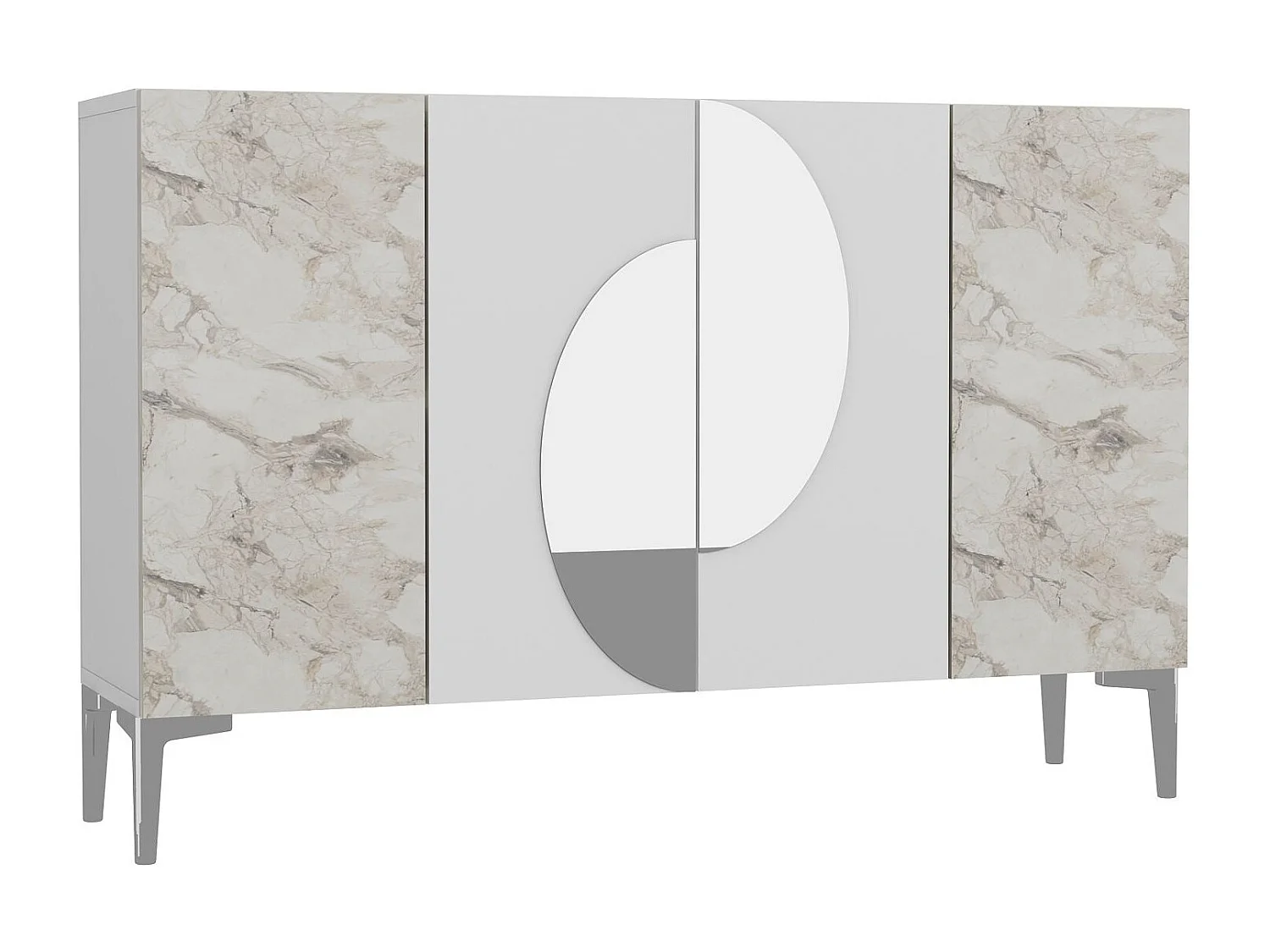 MDF Dressoir – 120 cm – Wit, Ephesus Marmer, Zilver