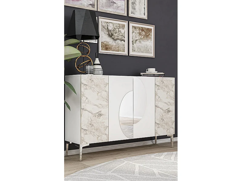 MDF Dressoir – 120 cm – Wit, Ephesus Marmer, Zilver